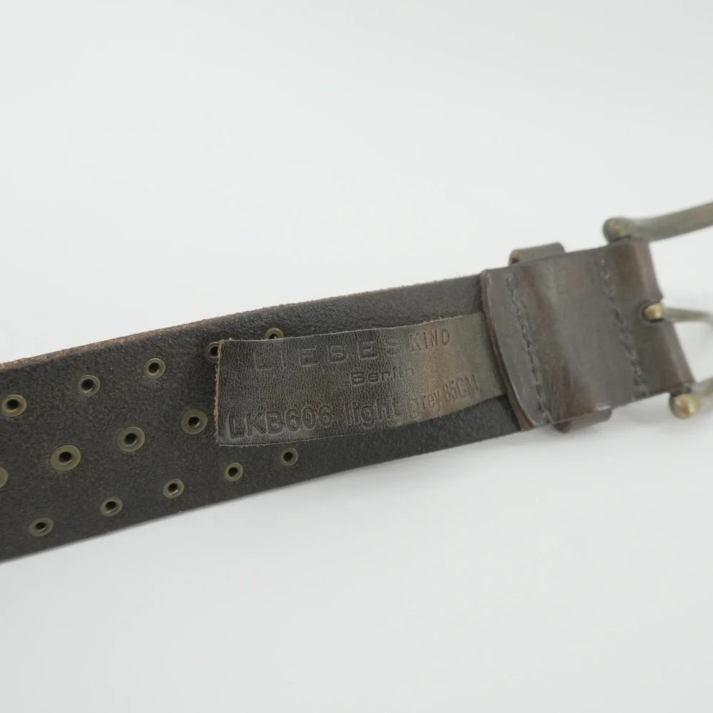 Liebeskind Berlin Studded Belt Womens 85cm Brown Leather Vintage Brass LKB606